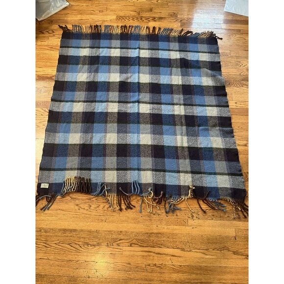 LL Bean Vintage Classic Light Blue Purple Plaid Soft Wool Throw Blanket ~49 x 51 - Picture 1 of 13